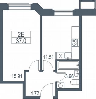 2-к квартира, 37 м², 19/21 эт.