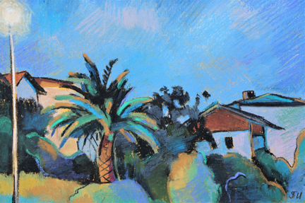 Картина, южный пейзаж, пастель