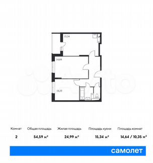2-к квартира, 54.6 м², 10/14 эт.
