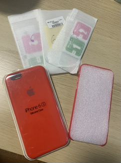 Чехлы красные на iPhone 6s +3 стекла