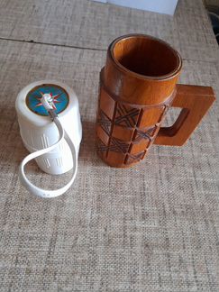 Кружка пивная деревянная 1л, набор пластмасс.СССР