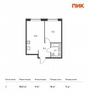 1-к квартира, 36.2 м², 22/25 эт.