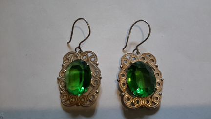 Серьги серебро СССР звезда 875,хризолит,винтаж