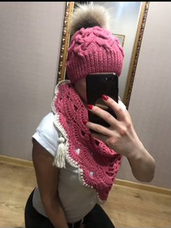 Новый зимний женский комплект - шапка, ажурный бак