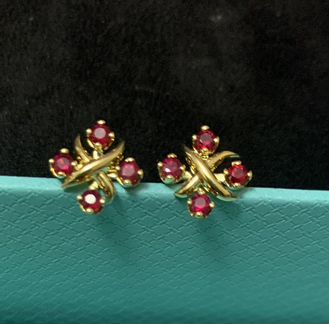 Серьги золотые с рубинами Tiffany&Co оригинал