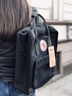 Рюкзак канкен черный с полосатыми лямками