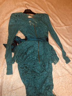 Эксклюзивное, кружевное, бирюзовое платье, Perse