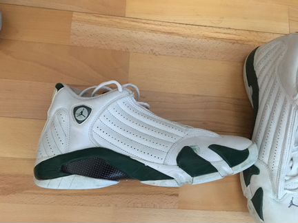 Nike air jordan retro 14 бело/зеленые 44.5 11.5 us