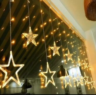 Гирлянда штора елочки звезды