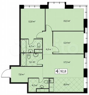 4-к квартира, 93 м², 10/14 эт.