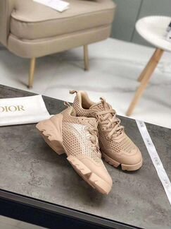 Кроссовки кеды Диор кожа беж коричневые