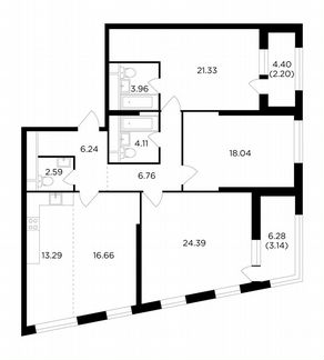 4-к квартира, 122.7 м², 22/29 эт.