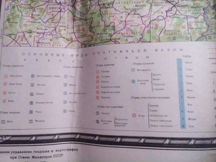 Карта СССР Подмосковье 1967 осн. виды охотничьей ф