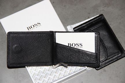 Кожаный зажим для денег H. Boss black new 04