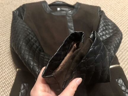 Пальто со вставками из кожи